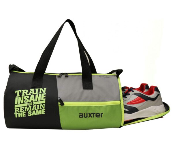 AUXTER Polyester Premium Sports Gym Duffle Bag with Shoe Compartment for Men’s and Women’s, Black-Green, 23 Cm