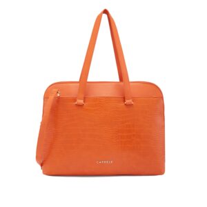 Caprese Rima Laptop Bag Orange Medium – Trendy Handbag for Women | 15’’ Laptop Compartment, Spacious, Detachable Sling Strap, Top Zip Closure, Laptop Bag for Women | Perfect for Office & Daily Use