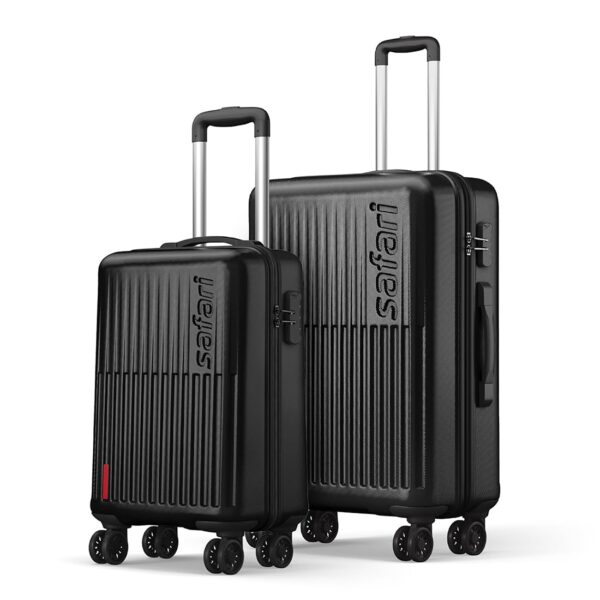 Safari Astra 8 Wheels 56 And 66 Cms Small And Medium Trolley Bags Hard Case Polycarbonate 360 Degree Wheeling System Luggage, Trolley Bags For Travel Set Of 2, Speed_Wheel Suitcase For Travel, Black