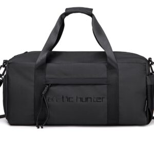 Arctic Hunter Sport Travel Duffle Bag for Men Women 28L Polyester Gym Bag with Shoes Pocket Hand Bag Detachable Shoulder Strap Water-Resistant Multi-Pockets Sleek Travel Training Swimming Bag,Black