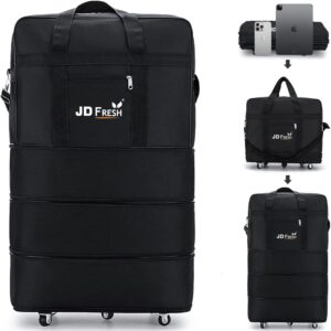 JD FRESH 3 Layer Nylon Duffle Bags/Convertible Travel Luggage with Wheels/Waterproof Traveling Bag for Clothes/Foldable – Extendable Duffle Luggages for Men and Women(Black)