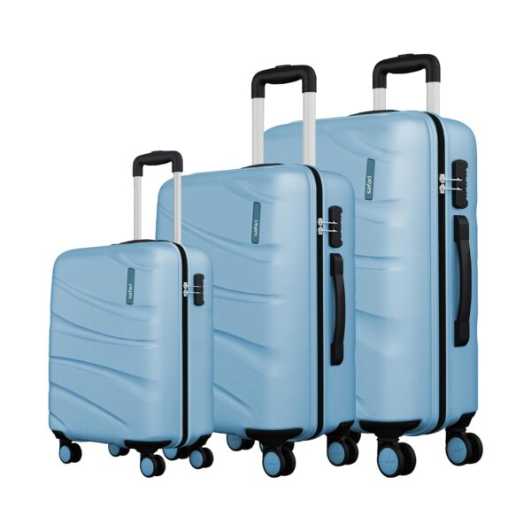 Safari Polycarbonate Persia 3Pc Set-55+65+77 Cms Small, Medium & Large Size (Cabin & Check-in) 8 Wheels Luggage Set/Speed_Wheel Suitcase Set/Trolley Set (Pearl Blue)