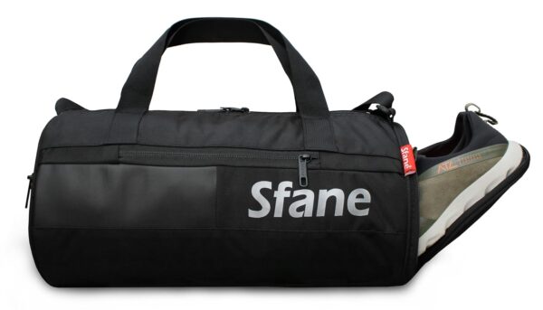 Sfane Grey & Black Gym Bag/Duffle Bag/Sports Bag/Shoulder Bag/Sports Bags/Gym Bags for Men & Women with Shoe Compartment (Black)