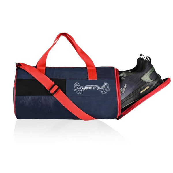 Kuber Industries Water Resistant 3 Compartment Gym Bags for Men |Yoga/Workout & Football Bag with Shoulder Strap & Shoe Compartment for Girls & Boys | Red & Blue