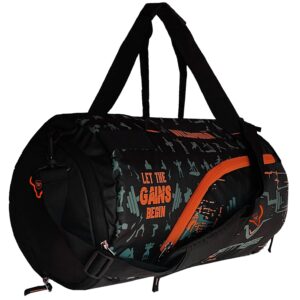 WILD MODA 40L Fitfusion: Polyester Gym Bag (Black & Orange)