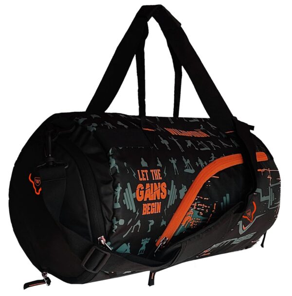 WILD MODA 40L Fitfusion: Polyester Gym Bag (Black & Orange)