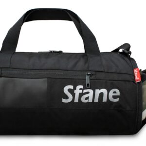 Sfane Polyester Leatherette (Black) Duffel Gym Bag, Shoulder Sports Bags with Separate Shoe Compartment (Black).