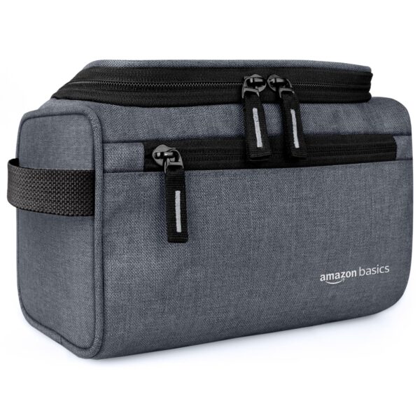 Amazon Basics Travel Bag | 6L Toiletry Organizer Hanging Dopp Kit | Cosmetics Pouch | for Men & Women | Multiple Compartments | Durable | Water-Resistant | (Dark Grey)