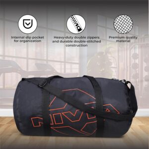 Nivia Enfold 2.0 Duffle Polyester Gym Bags/Adjustable Shoulder Bag for Men/Unisex Sports Carry Bag / 18L Quick Access Pocket/Black – Orange (Black-Orange)