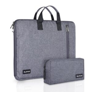 Alifiya Polyester Laptop Sleeve Cover Bag 15.6 Inch with Charger Pouch for MacBook/Lenovo/Dell/Surface Pro/Asus/HP/Acer (Grey_L22, 180 Degree Opening)