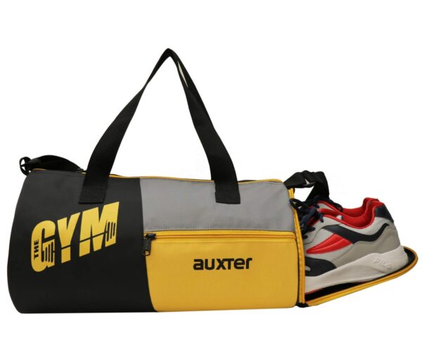 AUXTER Polyester Premium Sports Gym Duffle Bag with Shoe Compartment for Men and Women, Black-Yellow Set of 1