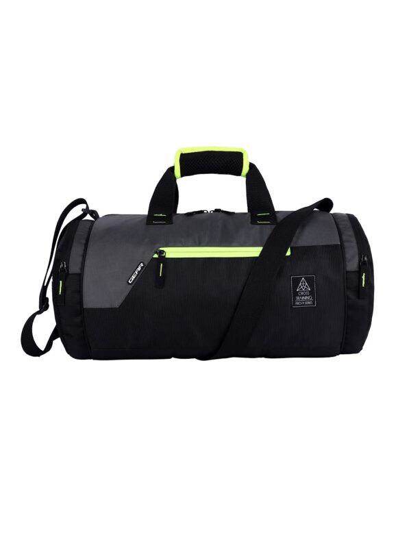 Gear Cross Polyester Training 26L Medium Water Resistant Travel Duffle Bag/Gym Bag/Sports Duffle For Men/Women (Black-Grey)