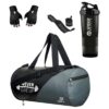 Hang It Polyester Gym Bag Combo for Men's ll Gym Bag with Shoe Compartment, Black Bottle, Black Wristband, Black Gloves ll Gym kit for Men's and Women's ll Fitness Kit & Gym Bag Combo (Black)- 9 cms