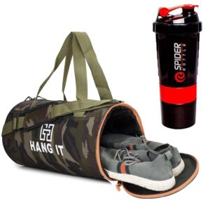 Hang It Gym Bag Combo for Men ll Gym Bag, Bottle ll Gym kit for Men ll Gym Bag with Shoe Compartment Gym & Fitness Kit