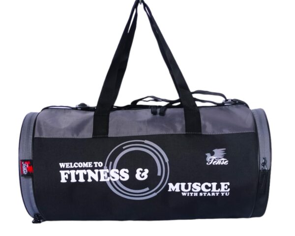 TENSE Gym Bag Polyester/Unisex Gym Bags/Shoulder Bag for Men & Women with Separate Shoes Compartment/Carry Gym Accessories/Fitness Bag/Sports & Travel Bag/Sports Kit (Grey)