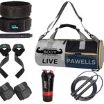 Pawells® Premium Gym Accessories Combo Set for Men and Women with Skipping Rope, Duffle Bag, Wrist Wrap, Deadlift Belt, Sipper/Shaker - All-in-One Fitness GYM Kit (Pack Of 7)