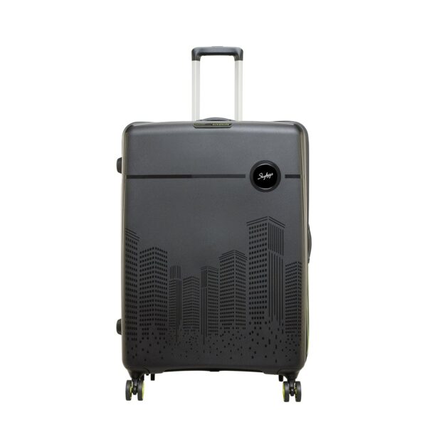 Skybags Cityscape 67Cms Polypropylene Hardsided Medium Size 8 Wheels Anti Theft Zipper Black Suitcase