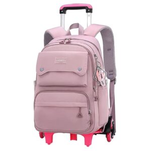 Climberty® School Bag for Girls Large School Trolley Bag with Detachable Wheel Stand, Retractable Pull Handle and 6 Wheels Travel Fashion Waterproof Backpack with Trolley School Bags for Girls – Pink