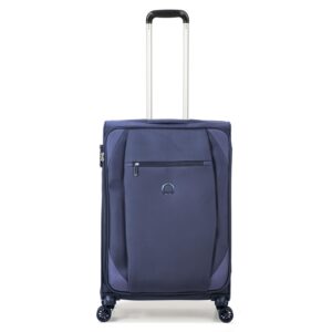 Delsey Paris Rami 67 cms Medium Check-in Polyester Soft-sided 4 Double Wheels Luggage/Suitcase/Trolley Bag for travel (Blue)