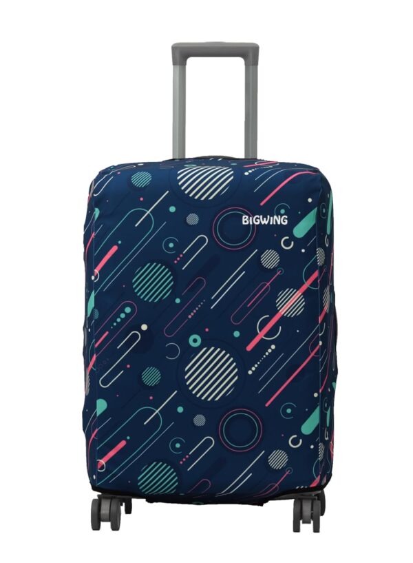 BIGWING Protective Cover in Polyester Fabric with Geometric Print for | 24′ Inch Medium Size | Hard Luggage Trolley Bag Cover (Fits Only On Fiber – Plastic Trolley Bag)