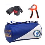 JAISBOY Combo Set of Gym Bag Duffel Bag with Shoulder Strap for Men & Women with Wrist Support Band & Hand Gripper for Daily Exercise (ROLL Blue)