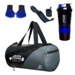 Hang It Gym Bag Combo for Men ll Gym Bag with Shoe Compartment, Blue Bottle, Blue Wristband, Blue Gloves ll Gym kit for Men and Women ll Gym Bag & Fitness Kit & Gym Bag Combo.