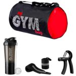 True Indian Duffle Gym Bag Combo for Men Gym Bag with Shoe Compartment and Shaker Bottle|Wrist Band|Hand Gripper|Gym kit for Men and Women l Gym Bag & Fitness Kit & Gym Bag Combo (Black)