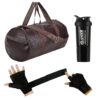 (2024 New) Gym Accessories Combo Set for Men and Women Workout with Duffle bag,Gym Shaker,2in1 Gloves - All-in-One Fitness Gym Kit (Pack of 3) (BROWN) (BROWN)