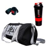 Hang It Gym Bag Combo for Men ll Gym Bag, RED Bottle, RED Wristband ll Gym kit for Men and Women ll Gym Bag & Fitness Kit & Gym Bag Combo