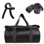 JAISBOY Combo Set of Gym Bag Duffel Bag with Shoulder Strap for Men & Women with Black Wrist Support Band & Black Hand Gripper for Daily Exercise (Juventus)