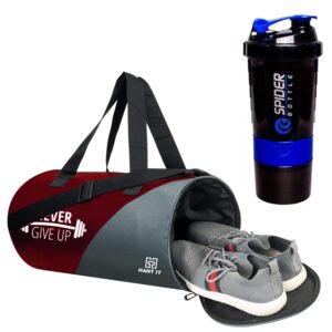 Hang It Gym Bag Combo for Men ll Gym Bag, Blue Spaider Bottle ll Gym kit for Men and Women ll Gym Bag with Shoe Compartment Gym & Fitness Kit