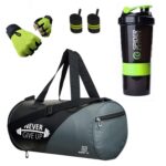 Hang It Gym Bag Combo for Men ll Gym Bag with Shoe Compartment, Green Bottle, Green Wristband, Green Gloves ll Gym kit for Men and Women ll Gym Bag & Fitness Kit & Gym Bag Combo.