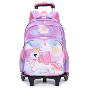 Venzina® Unicorn School Bag for Girls School Trolley Bag Removable Wheel Stand Trolley School Bags for Girls Lightweight Unicorn Bags Backpack for Students In Grades 1-4 – Purple