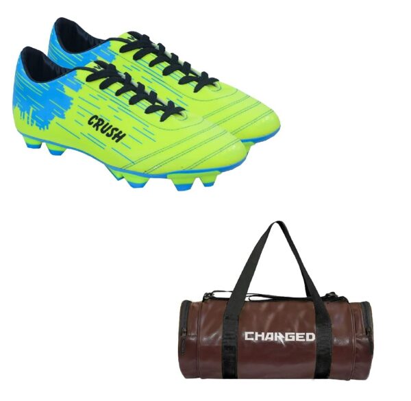 Charged Sports Bag Artize Brown with Gowin Football Shoe Crush Green Cyan Size-7