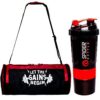 Hang It Gym Bag Combo for Men ll Gym Bag with Shoe Compartment and Let The Gain Print Bag, Red Bottle, ll Gym kit for Men and Women ll Gym Bag & Fitness Kit & Gym Bag Combo