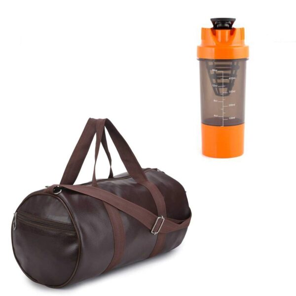 JAISBOY Brown Gym Bag Combo Sports Men’s Combo of Leather Gym Bag, Shaker Bottle Shake Fitness Kit Accessories