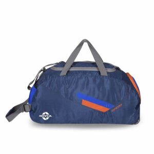 Nivia Dominator Duffle Bag, Travelling Bag for Men&Women, Double Strap Handles, 100% Polyester, Highly Durable and Premium Fabric Bag, Adjustable Shoulder, Size- Medium (Navy Blue/Orange)