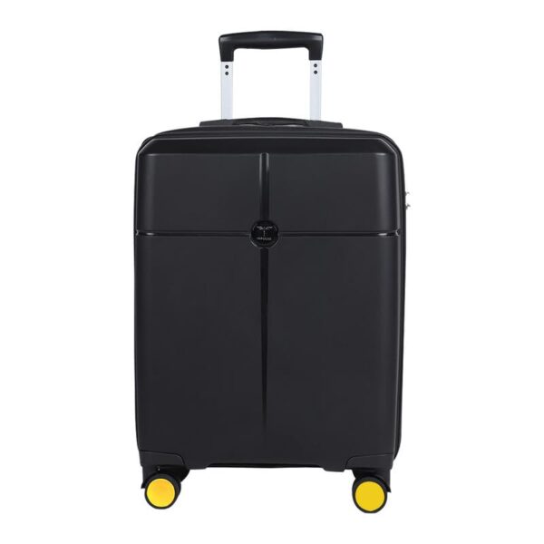 Impulse Berlin 8 Wheels 55 Cm Small Cabin Trolley Bag Hard Sided PP 4 Wheel Spinner, Unbreakable Trolley Bag with Combi Lock, Trolley Bags for Travel, Suitcase (Black Yellow)