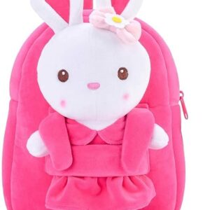 DZert Bunny Doll Kids School Bag Soft Plush Cartoon Velvet Animal Backpacks Cartoon, Picnic, Nursery, Preschool Boys/Girls/Baby (2 to 6 Years) (Pink)