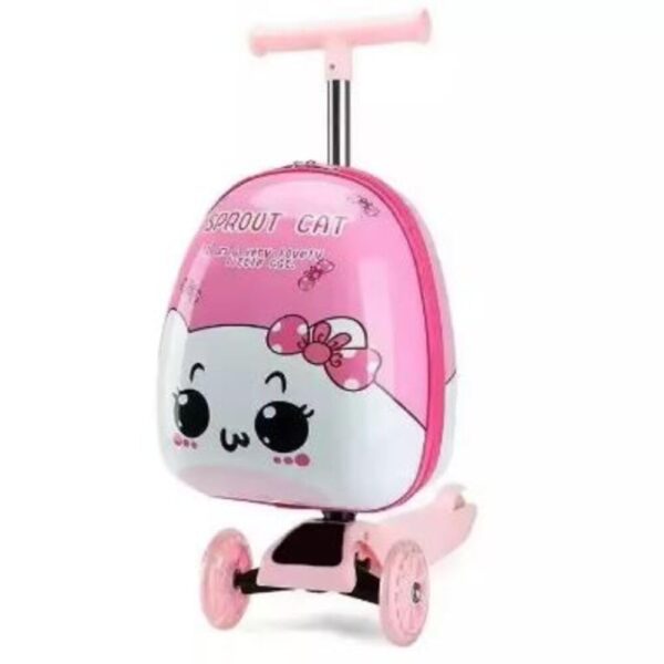 MT HUB Children’s Skateboard Trolley Suitcase | Multifunctional 15-Inch Suitcase with Universal Wheels | Travel Scooter | Holiday Luggage (Pack of 1) (Pink CAT)