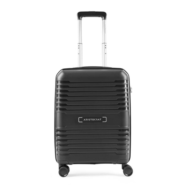 Aristocrat Harbour 55 Cms Small Cabin Plastic Hardshell Sided 8 Wheels 360 Degree Wheeling System Luggage- 4 Wheel Inline Suitcase, Black