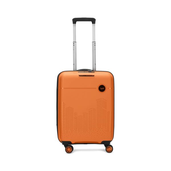 Skybags Cityscape Cabin Trolley Bag, Small-55cm | Gaming Inspired Suitcase for Travel with 8 Wheels & TSA Lock | Vibrant Orange