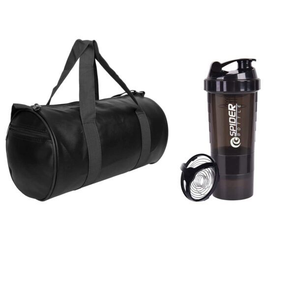 Gym Bag Combo Sports Men’s Combo of Leather Gym Bag Spider BLK Bottle Fitness Kit Accessories