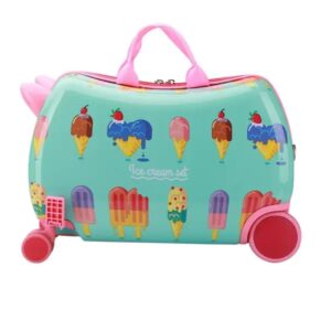 D’s PARADISE Kid’s 18 inches Hard Case Carry Ride-On Luggage Suitcase Trolley Bag for Girl’s and Boy’s (Candy Ice-Cream Print)