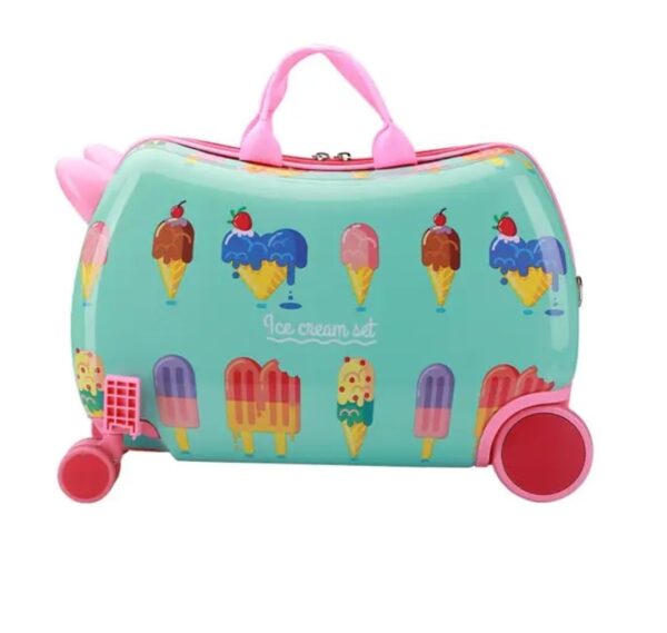 D’s PARADISE Kid’s 18 inches Hard Case Carry Ride-On Luggage Suitcase Trolley Bag for Girl’s and Boy’s (Candy Ice-Cream Print)