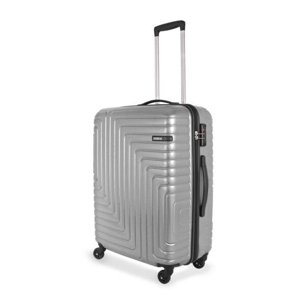 American Tourister Ivy Nxt 68Cm Medium Hardside Polycarbonate 4 Wheel Spinner Check-in Suitcase with Multi-Stage Telescopic Trolley and Mounted TSA Lock for Women & Men – Silver