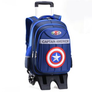 Climberty® School Bag for Boys Kids Girls Cute Captain America School Trolley Bag with Detachable Wheel Stand and 6 Wheels Trolley School Bag Children’s Day Birthday Gift for Boys, Girls