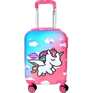 HARSEHAJ PRODUCTS Kid’s Polycarbonate Unicorn Printed 360 Degree Rotating Wheels Trolley Bag (Pink and Blue, 20 inch, -0308)