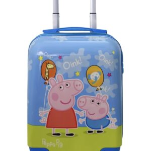 ADSON Alloy Steel ABS Kid’s Trolley 360 Rotating Hard Carry On Luggage Wheels Peppa Pig 16 Inch Kids Rolling Suitcase with 4 Spinner Wheel Travel Trolley Bag Case (Sky Blue & Green Peppa Pig)