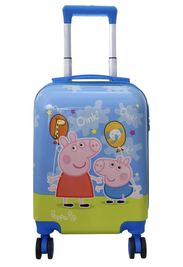 ADSON Alloy Steel ABS Kid’s Trolley 360 Rotating Hard Carry On Luggage Wheels Peppa Pig 16 Inch Kids Rolling Suitcase with 4 Spinner Wheel Travel Trolley Bag Case (Sky Blue & Green Peppa Pig)